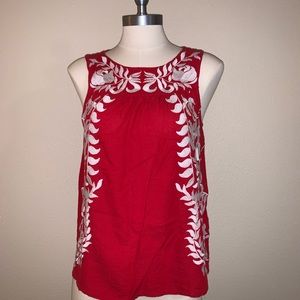 5/25$ Lucky brand embroidered red sleeveless top